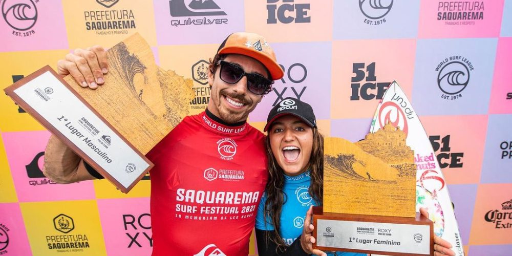 Sophia Medina e Yago Dora vencem campeonato de surf em Saquarema